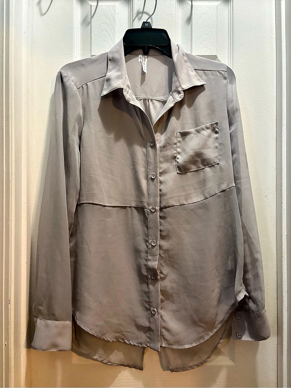 Studio Y Sheer Button Down Gray Size Medium